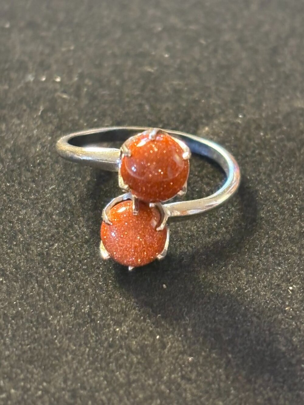 Vintage Sterling Silver Bypass Two Round Sunstone Ring Size 9